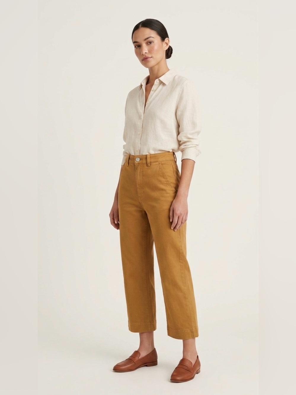 Everlane The Wide-Leg Crop Pant Ochre Yellow Brown High Rise 23" Inseam